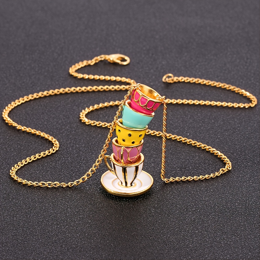 Enamel Glaze Tea Cup Long Sweater Necklace